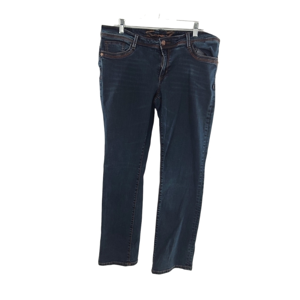 Seven 7 Embellished Bling Pocket Dark Wash Straight Mid Rise Jeans Sz 14